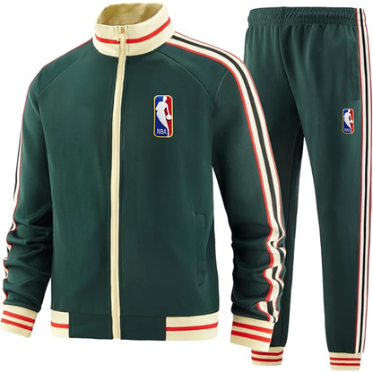 Men's NBA Embroidered Two-Piece Designer Tracksuit with Bold Striped Accents and Zippered Front Elevated Athletic Wear