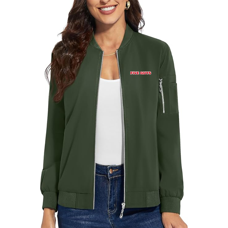 Women's Five Guys Premium Bomber Jacket with Polished Detailing and Functional Sleeve Pocket Modern Luxury Outerwear