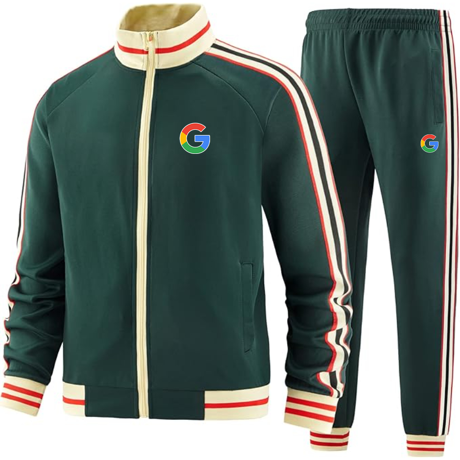 Men's Google Premium Two-Piece Designer Tracksuit with Bold Striped Accents and Zippered Front Elevated Athletic Wear