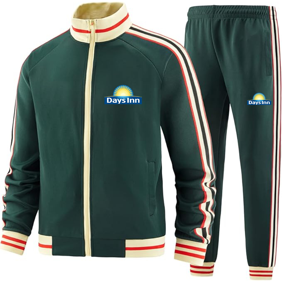 Men's Days Inn Premium Two-Piece Designer Tracksuit with Bold Striped Accents and Zippered Front Elevated Athletic Wear