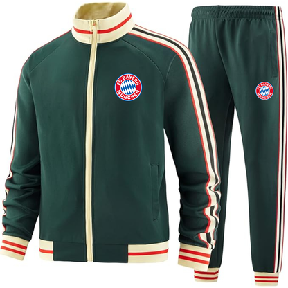 Men's FC Bayern Munich Premium Two-Piece Designer Tracksuit with Bold Striped Accents and Zippered Front Elevated Athletic Wear