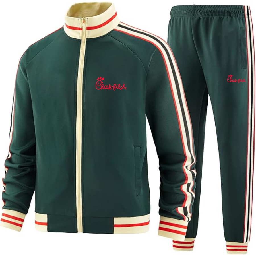 Men's Chick-fil-A Premium Two-Piece Designer Tracksuit with Bold Striped Accents and Zippered Front Elevated Athletic Wear