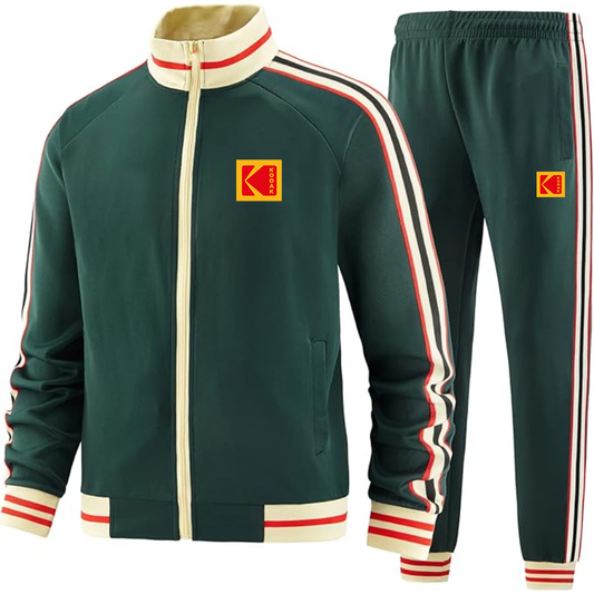 Men's Eastman Kodak Two-Piece Designer Tracksuit with Bold Striped Accents and Zippered Front Elevated Athletic Wear