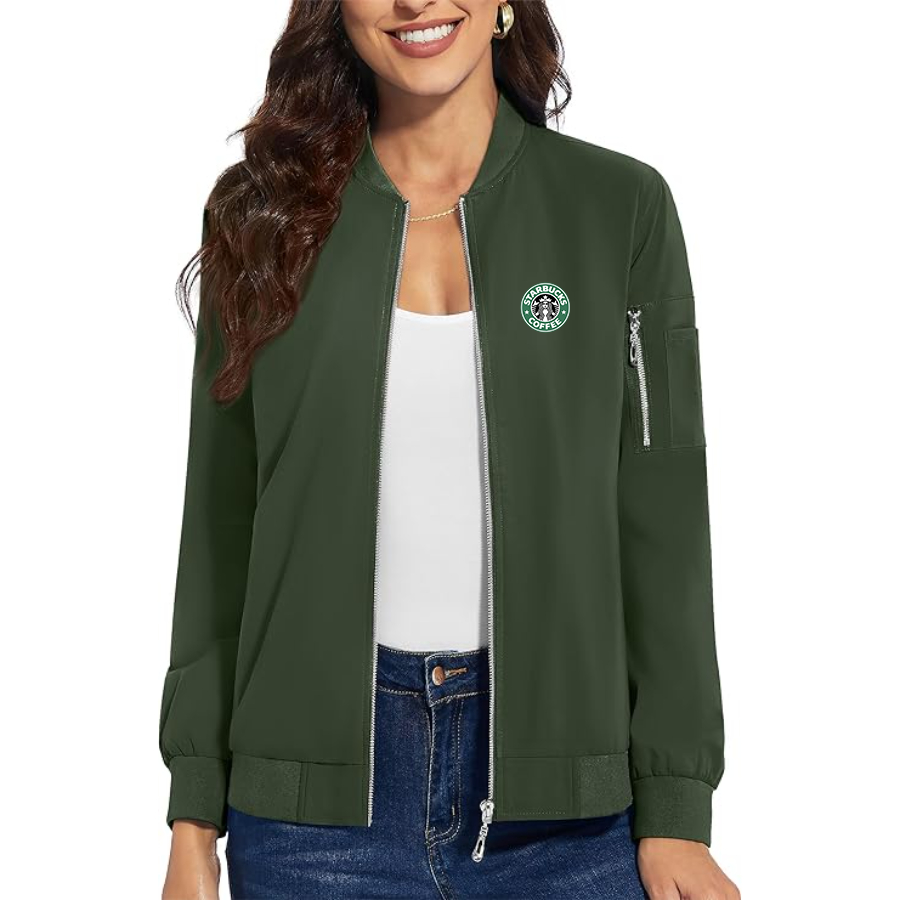 Women's  Starbucks Coffee  Premium Bomber Jacket with Polished Detailing and Functional Sleeve Pocket Modern Luxury Outerwear