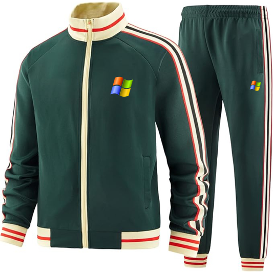 Men's Microsoft Two-Piece Designer Tracksuit with Bold Striped Accents and Zippered Front Elevated Athletic Wear