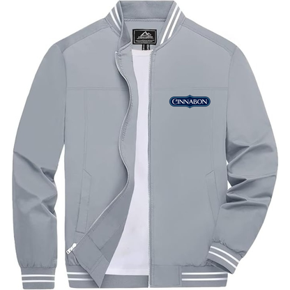 Men's Cinnabon Lightweight Zip-Up Bomber Jacket with Ribbed Collar and Cuffs Versatile Casual Outerwear