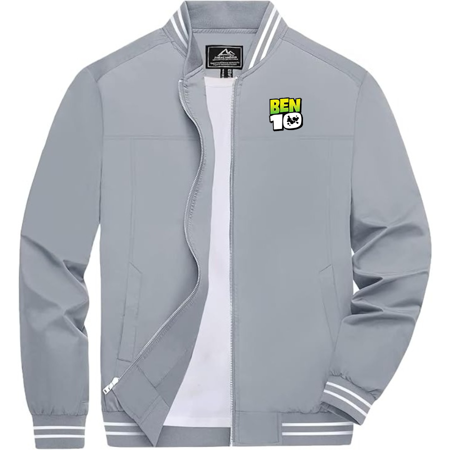 Men's Ben 10 Lightweight Zip-Up Bomber Jacket with Ribbed Collar and Cuffs Versatile Casual Outerwear