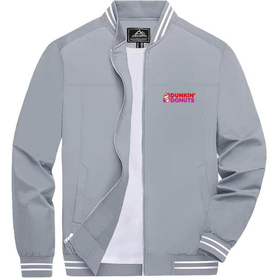 Men's Dunkin Donuts Lightweight Zip-Up Bomber Jacket with Ribbed Collar and Cuffs Versatile Casual Outerwear