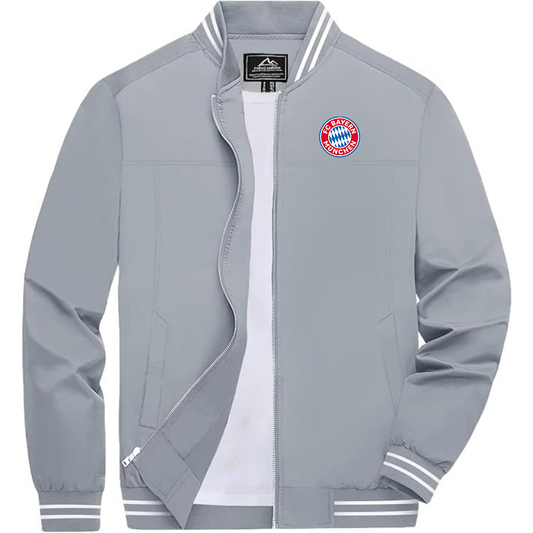 Men's FC Bayern Munich Lightweight Zip-Up Bomber Jacket with Ribbed Collar and Cuffs Versatile Casual Outerwear