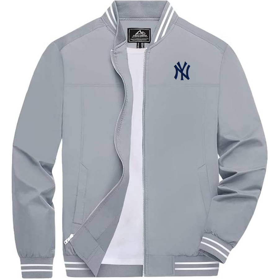 Men's New York NY Yankees Lightweight Zip-Up Bomber Jacket with Ribbed Collar and Cuffs Versatile Casual Outerwear