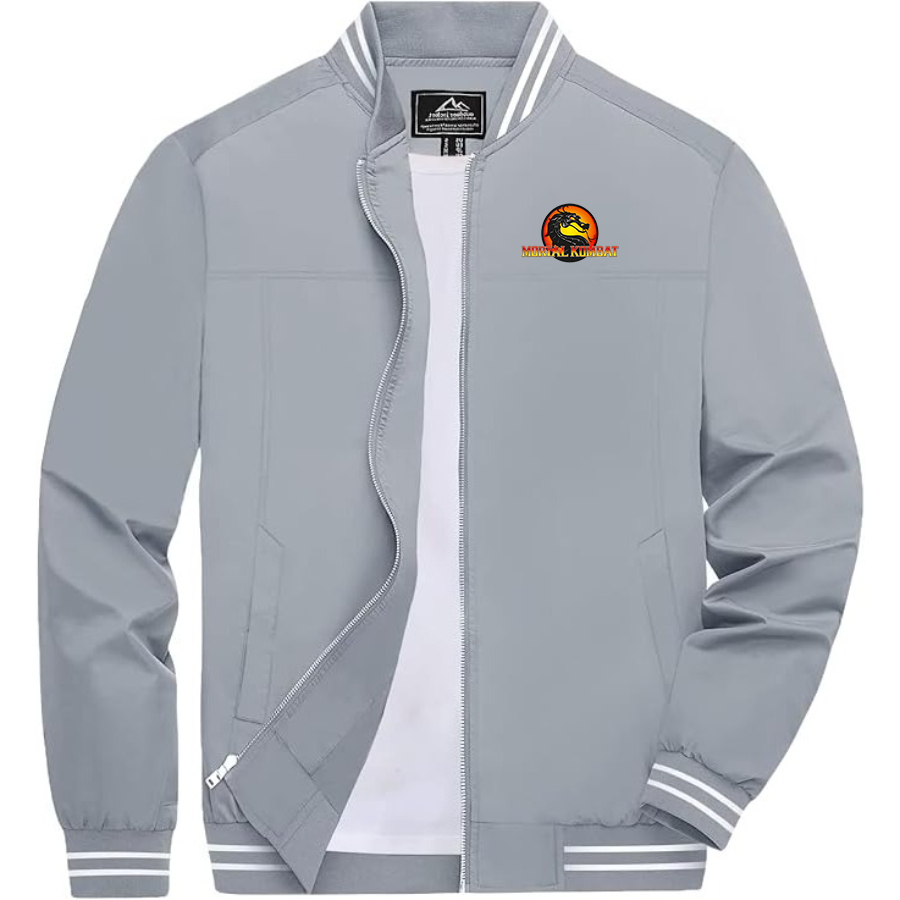 Men's Mortal Kombat Lightweight Zip-Up Bomber Jacket with Ribbed Collar and Cuffs Versatile Casual Outerwear