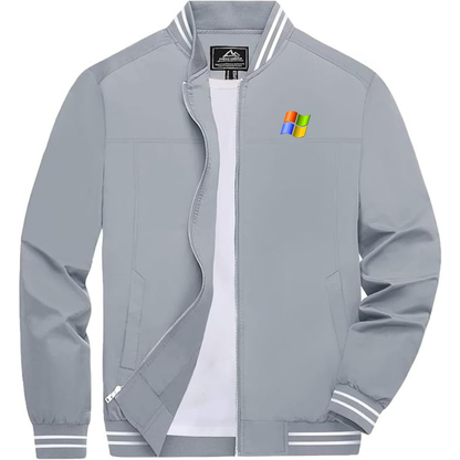 Men's Microsoft Lightweight Zip-Up Bomber Jacket with Ribbed Collar and Cuffs Versatile Casual Outerwear