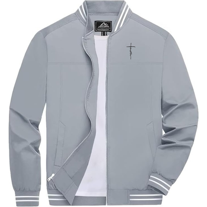 Men's Faith Lightweight Zip-Up Bomber Jacket with Ribbed Collar and Cuffs Versatile Casual Outerwear