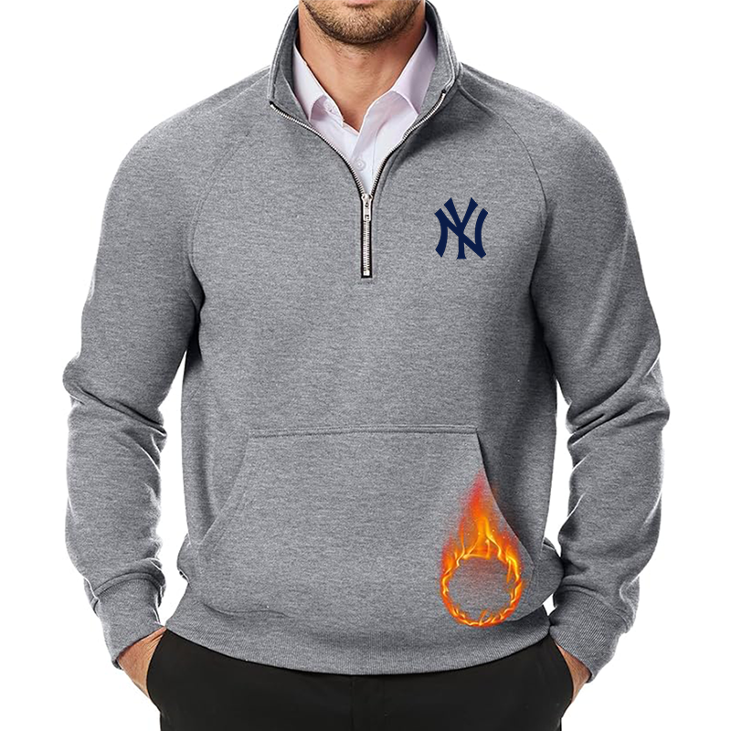 Men's New York NY Yankees JMIERR Quarter Zip Pullover Heavy Sweatshirts Warm Fleece Sweatshirt Polo