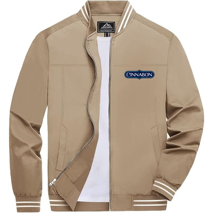 Men's Cinnabon Lightweight Zip-Up Bomber Jacket with Ribbed Collar and Cuffs Versatile Casual Outerwear