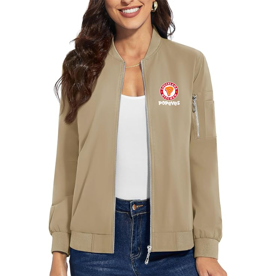 Women's Popeyes Louisiana Kitchen Premium Bomber Jacket with Polished Detailing and Functional Sleeve Pocket Modern Luxury Outerwear