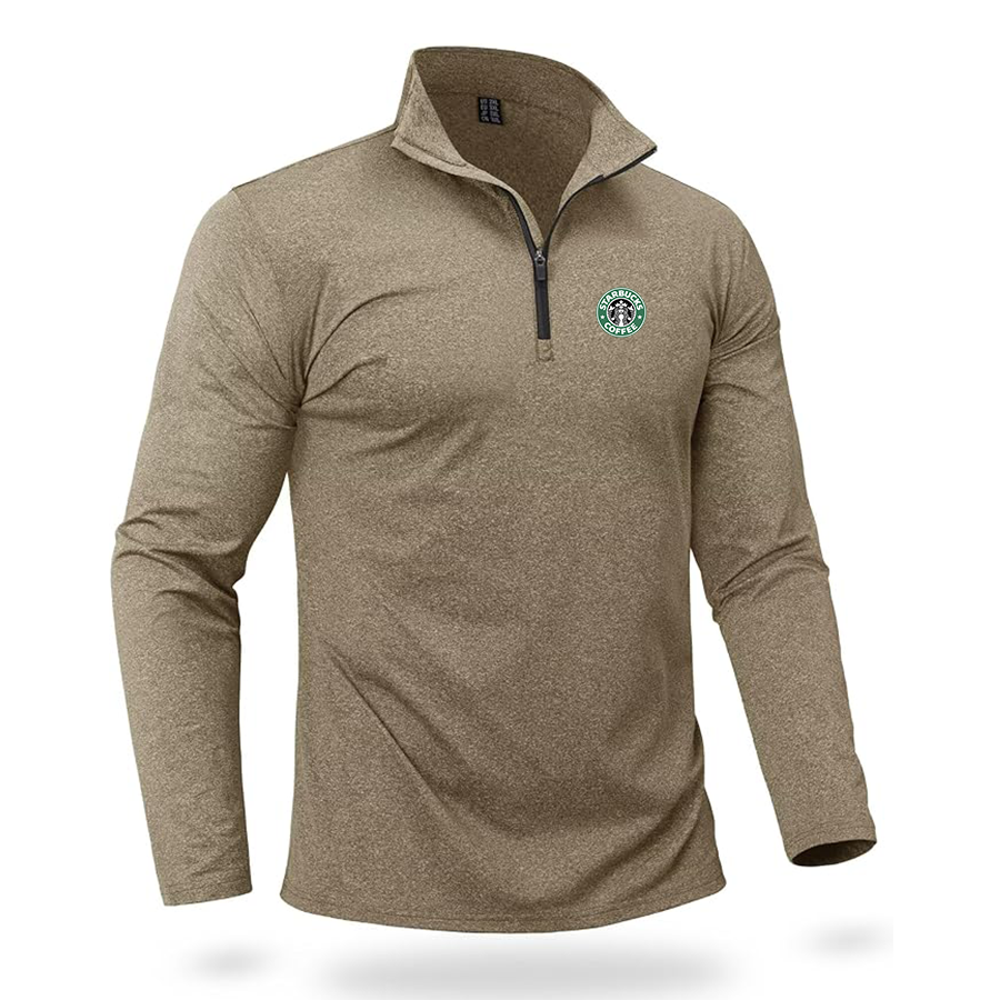 Men's  Starbucks Coffee  Quarter Zip Pullover Premium Fleece Lined Heather Long Sleeve Golf Shirts Midweight 1/4 Half Zip Sweatshirts