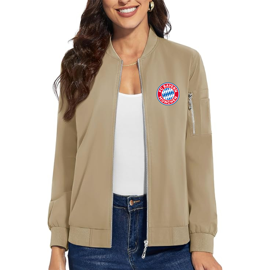 Women's FC Bayern Munich Premium Bomber Jacket with Polished Detailing and Functional Sleeve Pocket Modern Luxury Outerwear