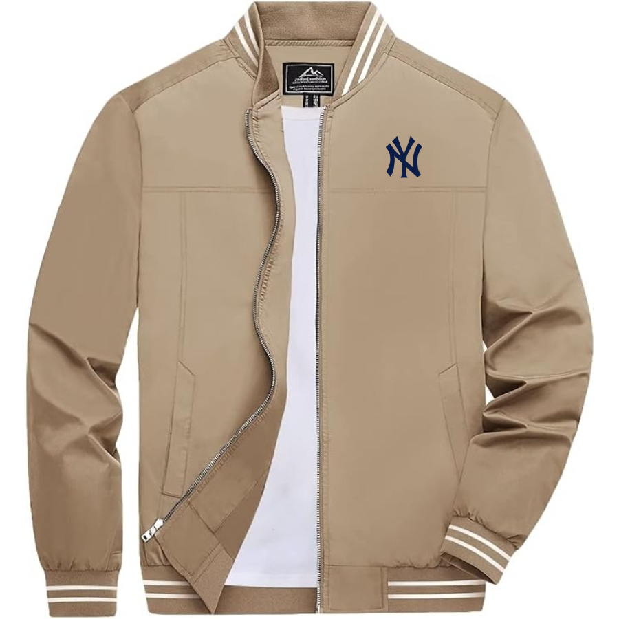 Men's New York NY Yankees Lightweight Zip-Up Bomber Jacket with Ribbed Collar and Cuffs Versatile Casual Outerwear