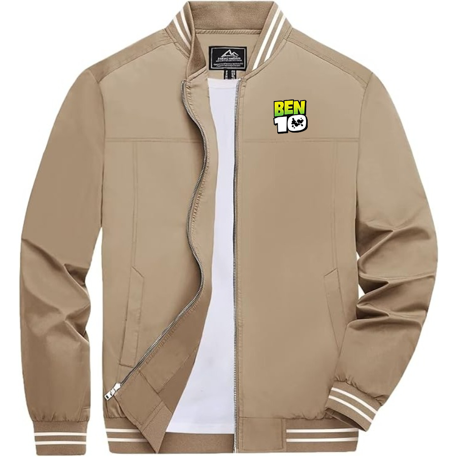 Men's Ben 10 Lightweight Zip-Up Bomber Jacket with Ribbed Collar and Cuffs Versatile Casual Outerwear