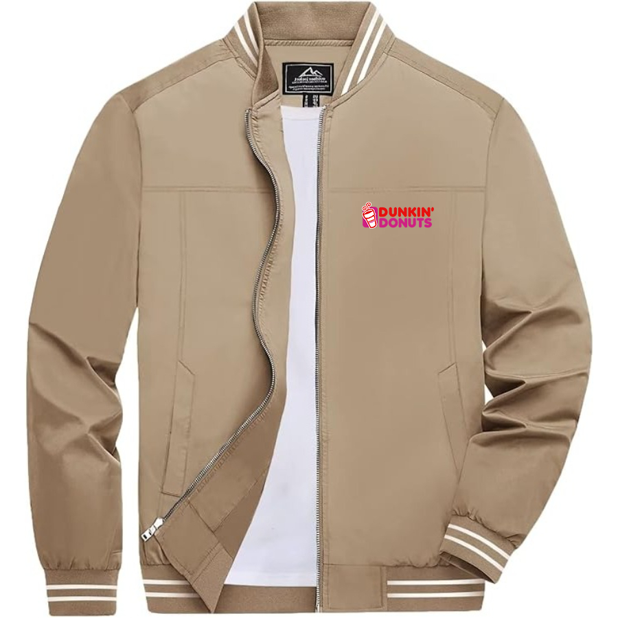 Men's Dunkin Donuts Lightweight Zip-Up Bomber Jacket with Ribbed Collar and Cuffs Versatile Casual Outerwear