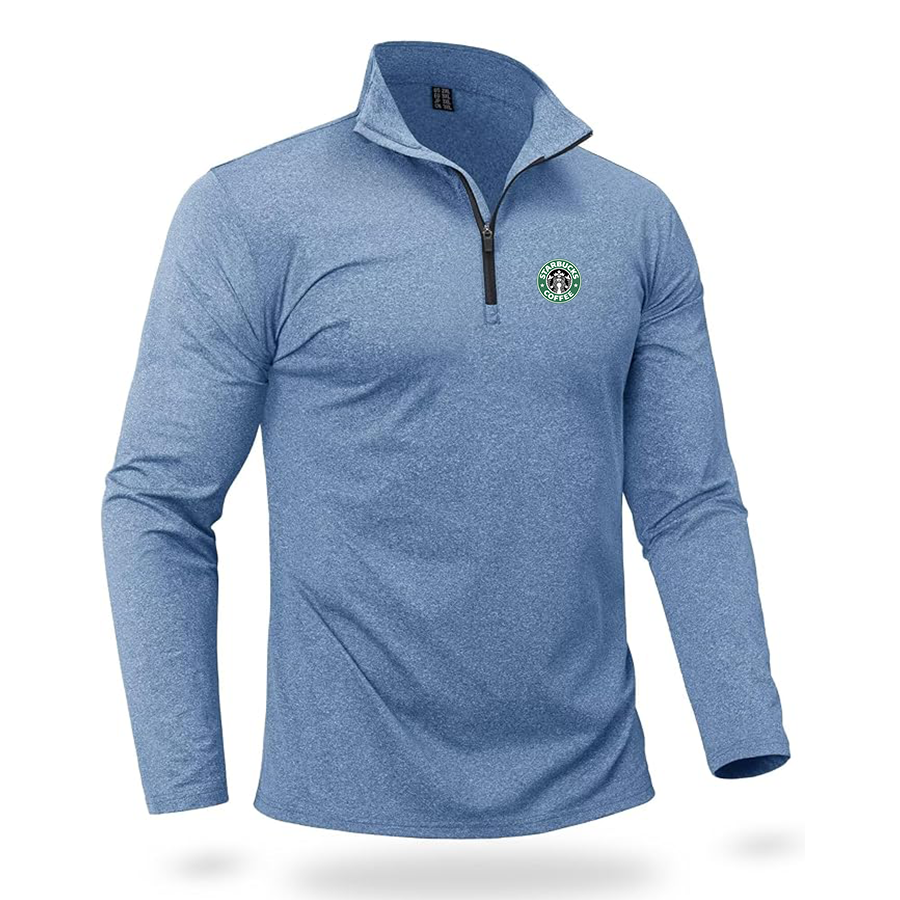 Men's  Starbucks Coffee  Quarter Zip Pullover Premium Fleece Lined Heather Long Sleeve Golf Shirts Midweight 1/4 Half Zip Sweatshirts
