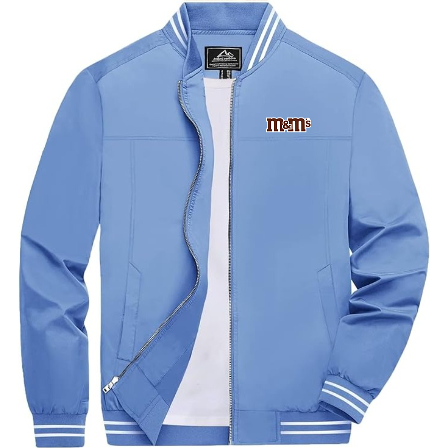 Men's M&M_s Lightweight Zip-Up Bomber Jacket with Ribbed Collar and Cuffs Versatile Casual Outerwear