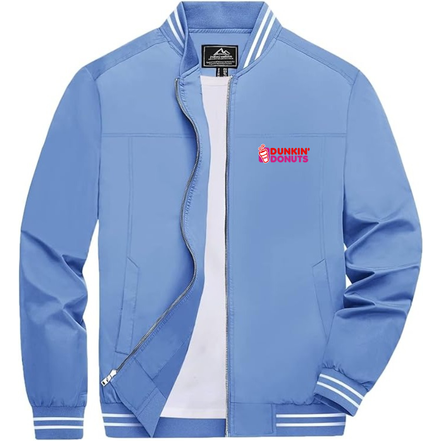 Men's Dunkin Donuts Lightweight Zip-Up Bomber Jacket with Ribbed Collar and Cuffs Versatile Casual Outerwear