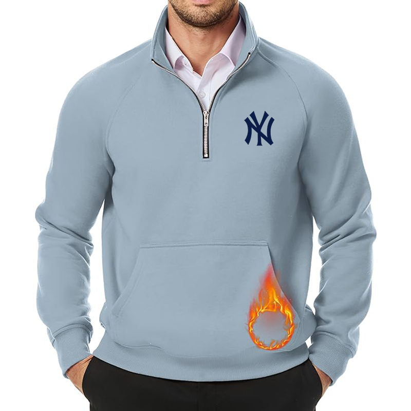 Men's New York NY Yankees JMIERR Quarter Zip Pullover Heavy Sweatshirts Warm Fleece Sweatshirt Polo