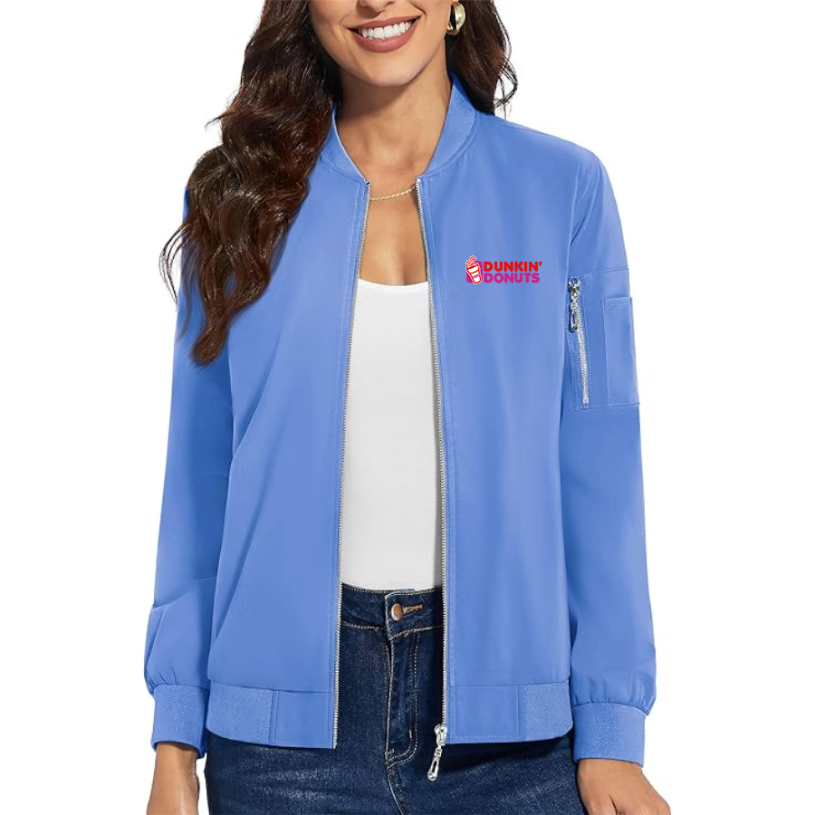 Women's Dunkin Donuts Premium Bomber Jacket with Polished Detailing and Functional Sleeve Pocket Modern Luxury Outerwear