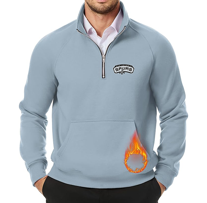 Men's San Antonio Spurs JMIERR Quarter Zip Pullover Heavy Sweatshirts Warm Fleece Sweatshirt Polo