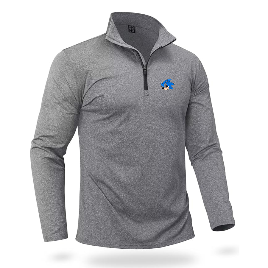 Men's  Sonic the Hedgehog Quarter Zip Pullover Premium Fleece Lined Heather Long Sleeve Golf Shirts Midweight 1/4 Half Zip Sweatshirts