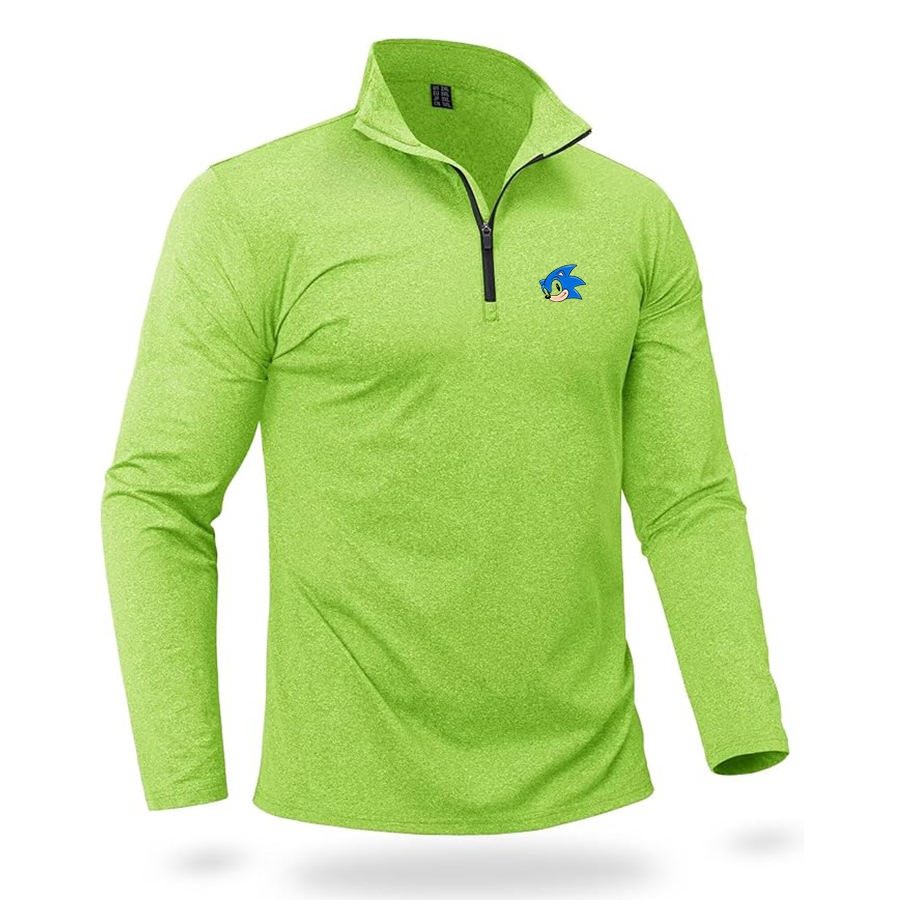 Men's  Sonic the Hedgehog Quarter Zip Pullover Premium Fleece Lined Heather Long Sleeve Golf Shirts Midweight 1/4 Half Zip Sweatshirts