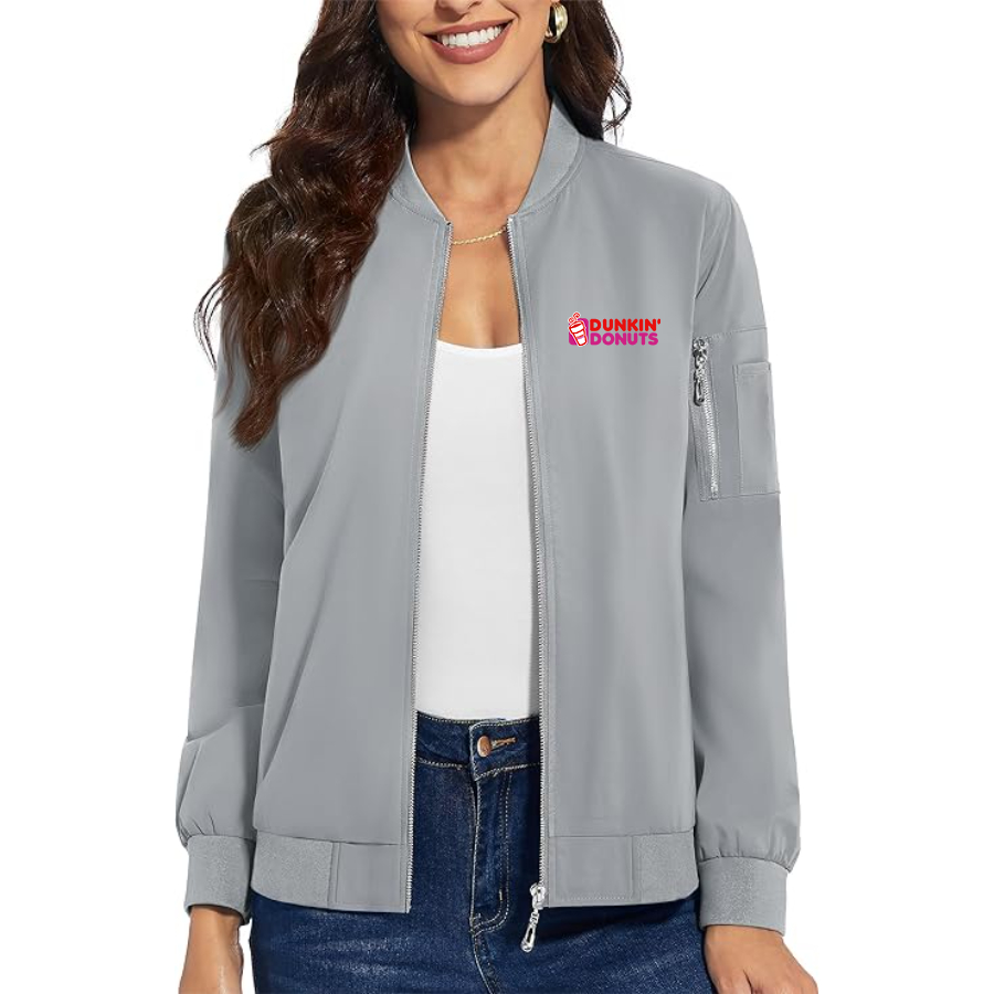 Women's Dunkin Donuts Premium Bomber Jacket with Polished Detailing and Functional Sleeve Pocket Modern Luxury Outerwear