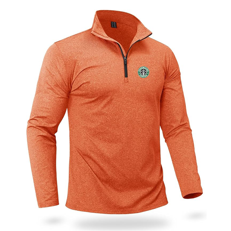 Men's  Starbucks Coffee  Quarter Zip Pullover Premium Fleece Lined Heather Long Sleeve Golf Shirts Midweight 1/4 Half Zip Sweatshirts