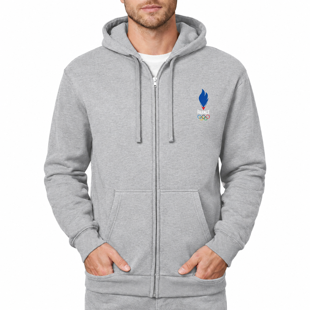 Men's France 2024 white Zipper Hoodie - Grey