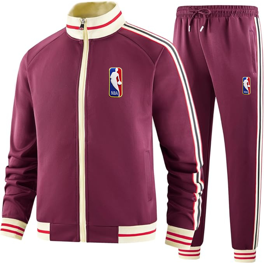 Men's NBA Embroidered Two-Piece Designer Tracksuit with Bold Striped Accents and Zippered Front Elevated Athletic Wear