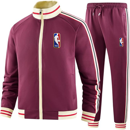 Men's NBA Embroidered Two-Piece Designer Tracksuit with Bold Striped Accents and Zippered Front Elevated Athletic Wear