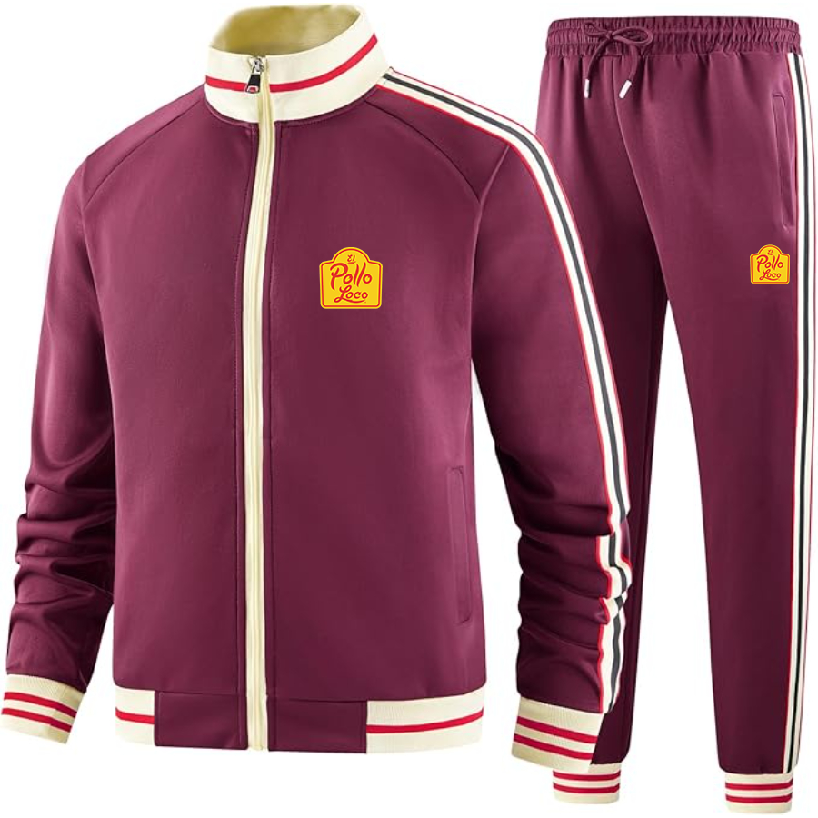 El Pollo Loco Two-Piece Designer Tracksuit with Bold Striped Accents and Zippered Front Elevated Athletic Wear