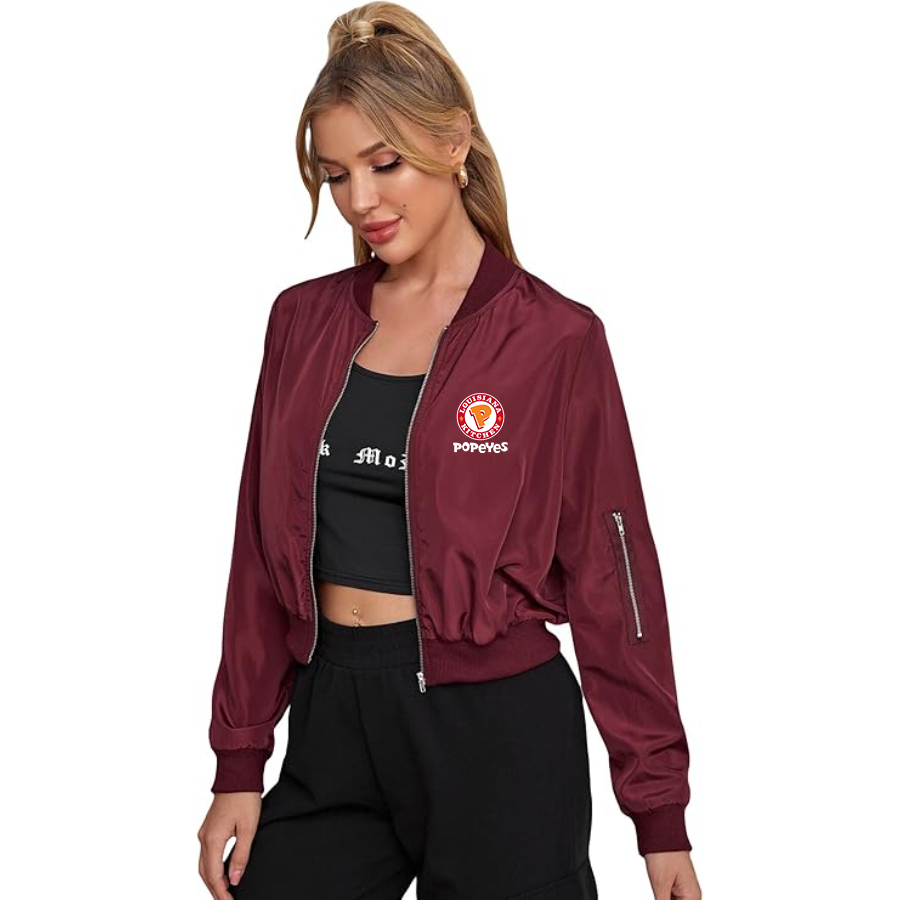 Women'sPopeyes Louisiana Kitchen Lightweight Bomber Biker Jacket Zip up Windbreaker Crop Bomber Jacket Coat