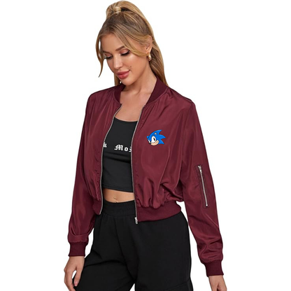 Women's Sonic the Hedgehog Lightweight Bomber Biker Jacket Zip up Windbreaker Crop Bomber Jacket Coat