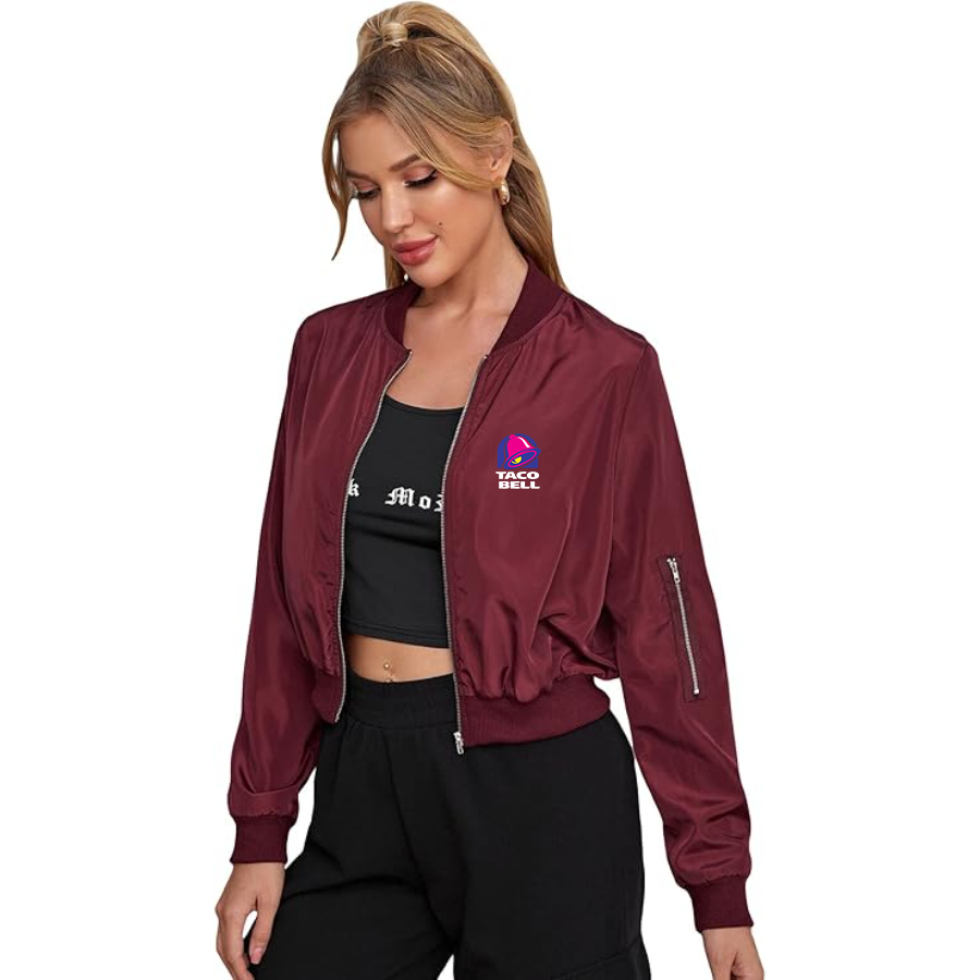 Women's Taco Bell  Lightweight Bomber Biker Jacket Zip up Windbreaker Crop Bomber Jacket Coat