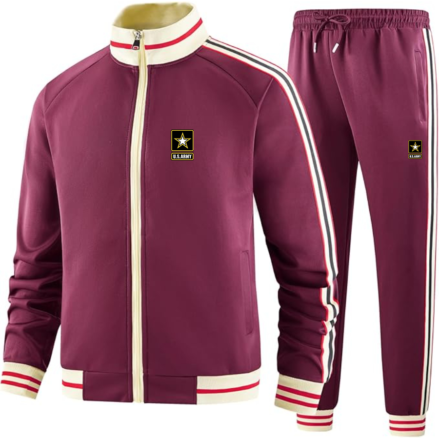 Men's U.S. ARMY Premium Two-Piece Designer Tracksuit with Bold Striped Accents and Zippered Front Elevated Athletic Wear
