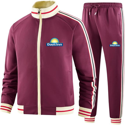 Men's Days Inn Premium Two-Piece Designer Tracksuit with Bold Striped Accents and Zippered Front Elevated Athletic Wear