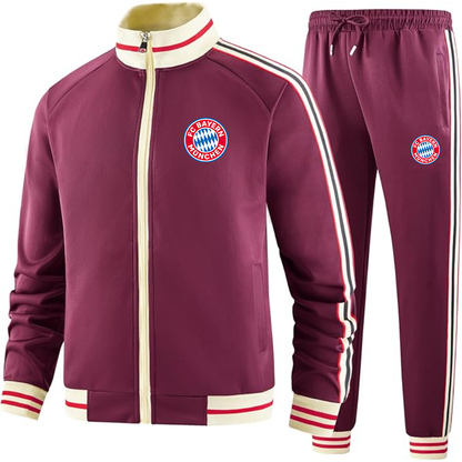 Men's FC Bayern Munich Premium Two-Piece Designer Tracksuit with Bold Striped Accents and Zippered Front Elevated Athletic Wear