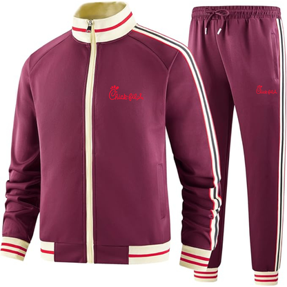 Men's Chick-fil-A Premium Two-Piece Designer Tracksuit with Bold Striped Accents and Zippered Front Elevated Athletic Wear