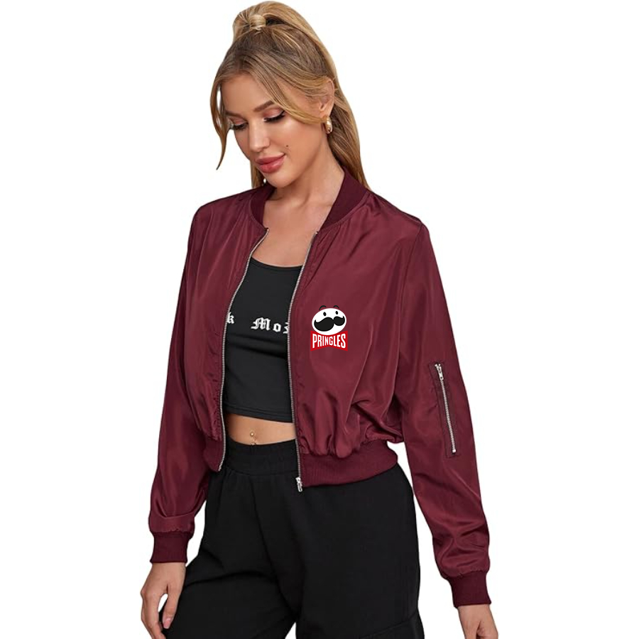 Women's Pringles  Lightweight Bomber Biker Jacket Zip up Windbreaker Crop Bomber Jacket Coat