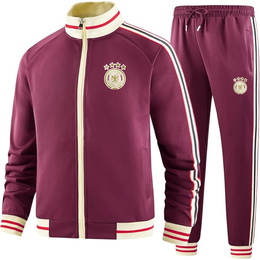 Men's Germany soccer Two-Piece Designer Tracksuit with Bold Striped Accents and Zippered Front Elevated Athletic Wear