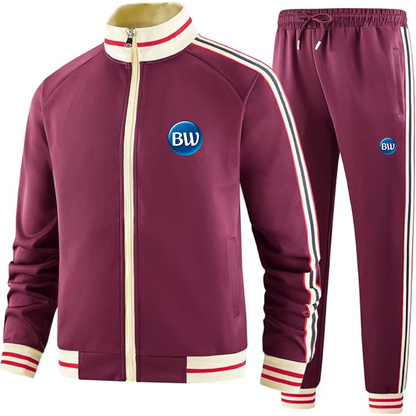 Men's Best Western  Premium Two-Piece Designer Tracksuit with Bold Striped Accents and Zippered Front Elevated Athletic Wear