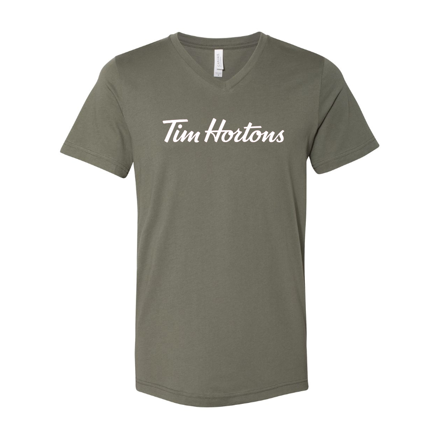 Men's Tim Hortons BELLA  CANVAS  Jersey V-Neck Tee
